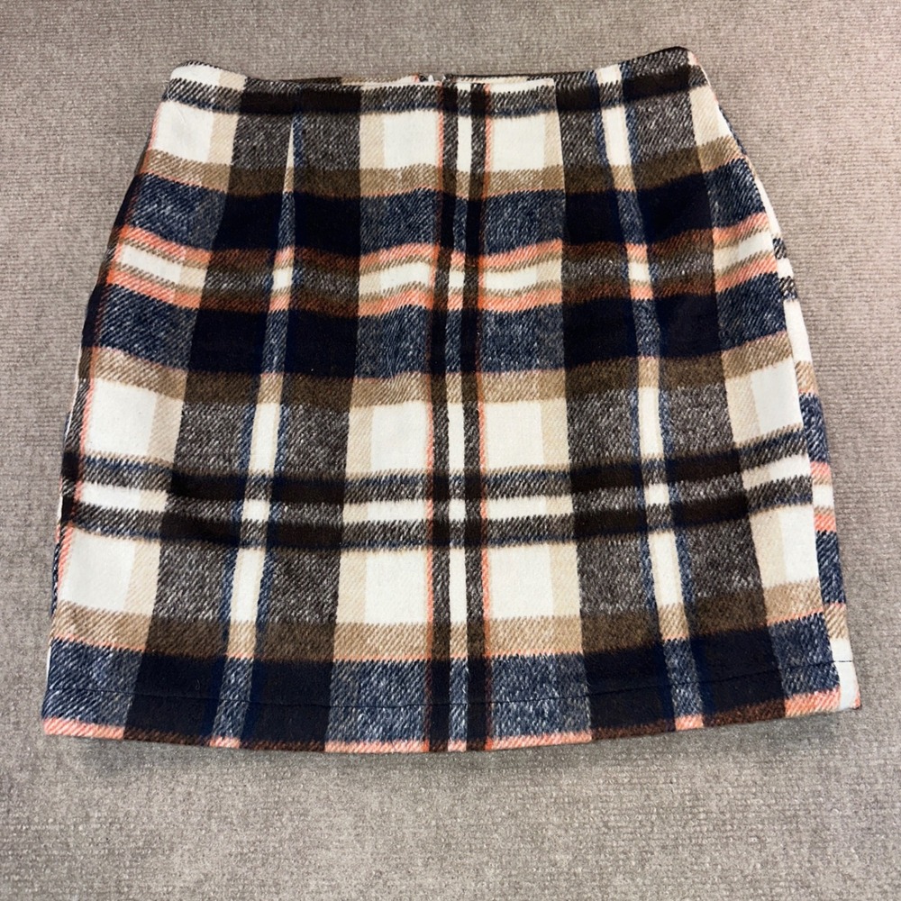 Plaid Mini Skirt in Navy, Brown & Cream
